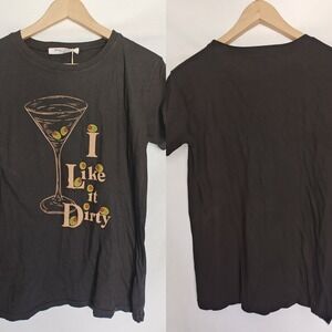 Project Social Tee I Like it Dirty Distressed Graphic Martini Washed Black XS